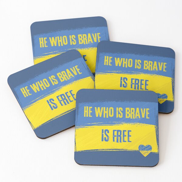 Item preview, Ukrainian Flag with heart and He Who Is Brave Is Free quote  designed and sold by YogaZesty.