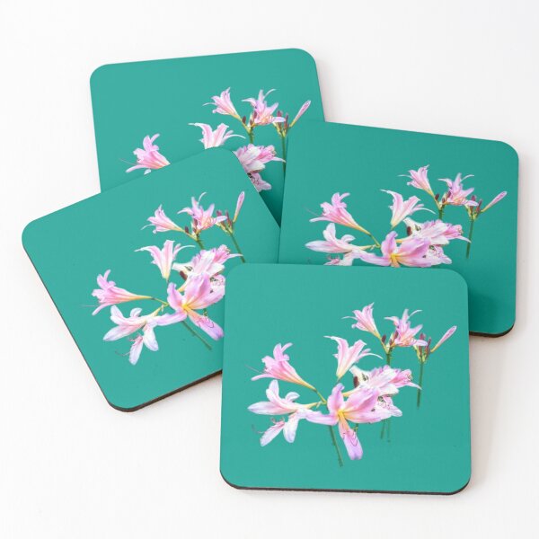 Item preview, Pink Lilies (Amaryllis) (on Dark Teal Green) designed and sold by GladBlackLamb.