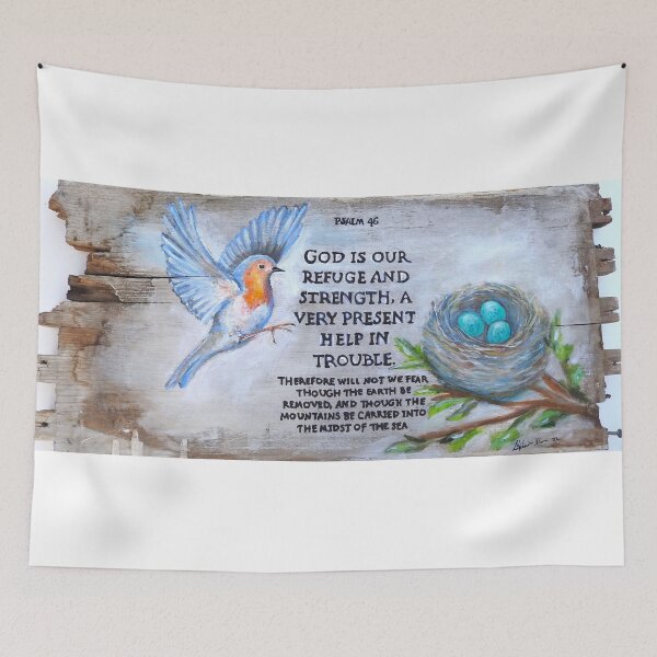 Item preview, Psalm 46 painted sign, bird with nest designed and sold by Stephanie  Skeem.