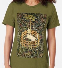 EINHORN UND GOTISCHE FANTASIE-BLUMEN, BLUMENMOTIVE Vintage T-Shirt