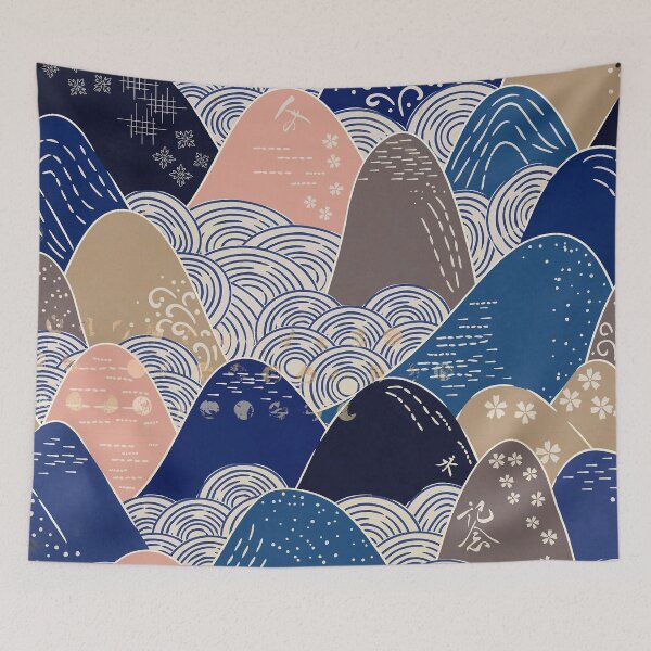 Item preview, Vintage Japanese Exquisite Mountain Blue Abstract Design Pattern  designed and sold by DEC02.