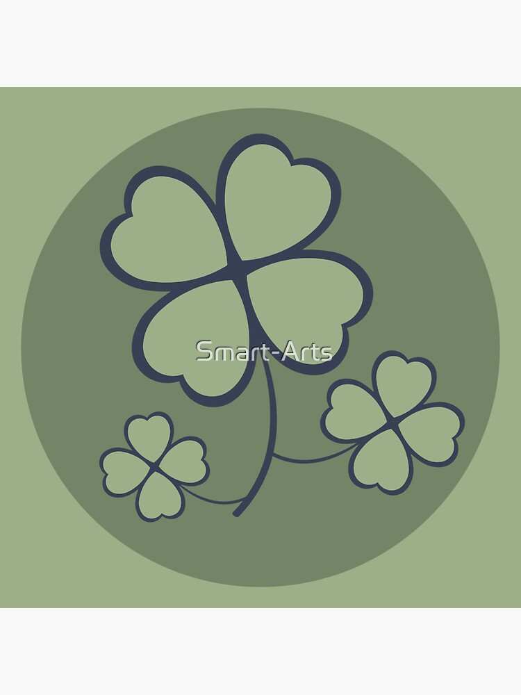 "Three Fourleaf Lucky Clovers within a Circle Sage Green" Sticker by