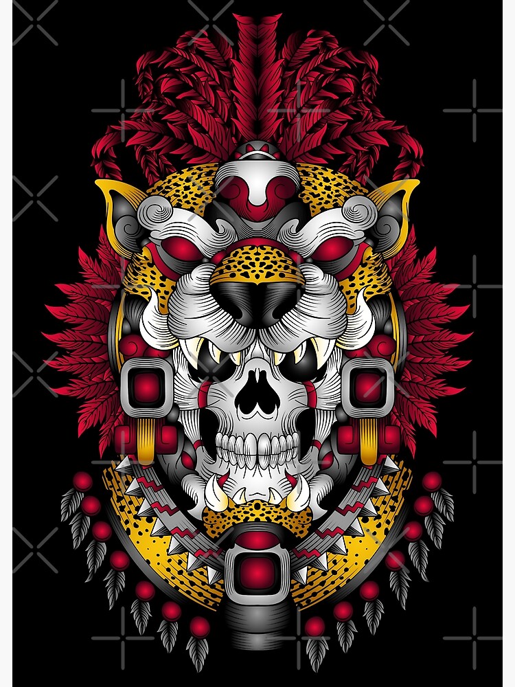 Aztec Warrior Skull Aztec warrior skull, jaguar warrior | Art Board Print