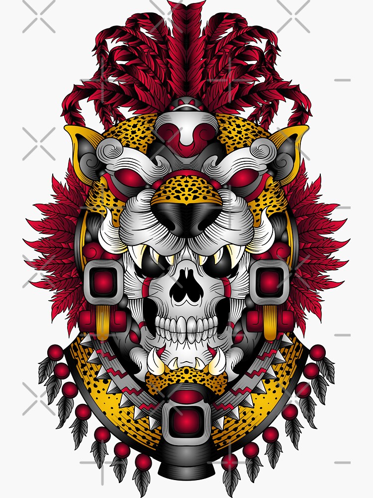 Mayan Jaguar Warrior Skull design' Sticker