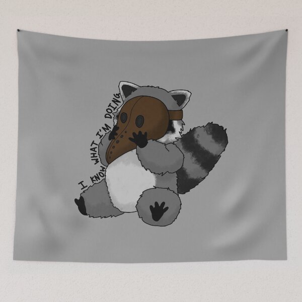 Item preview, Raccoon wearing a plague mask "I know what i'm doing' designed and sold by DoesArtAndStuff.