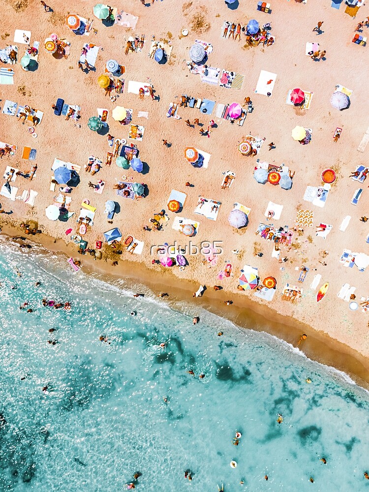 Ocean Print, Aerial Beach Print Wall Decor, Beach Umbrellas Photography,  Blue Sea Art Print Yoga Mat