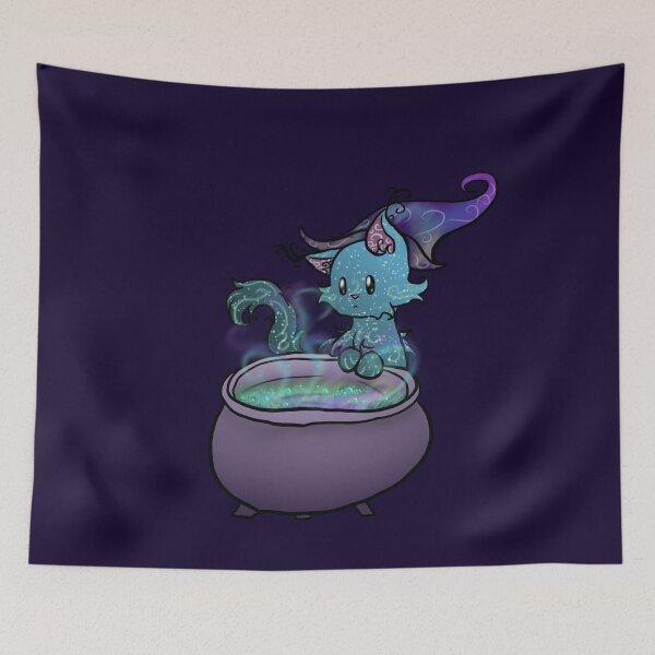 Item preview, Wizard Cat Brewing a potion (dark purple) designed and sold by BerryShyKittens.