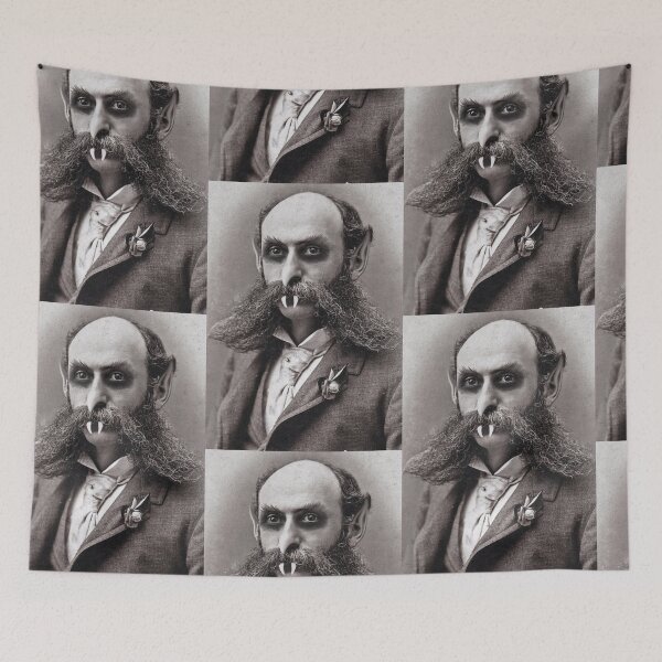Item preview, Moustachioed goblin man spooky haunted portrait designed and sold by Vintage Designs +.