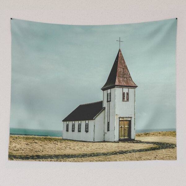 Item preview, Old Church Coastal Iceland Art Print designed and sold by Nils Petter Stein.