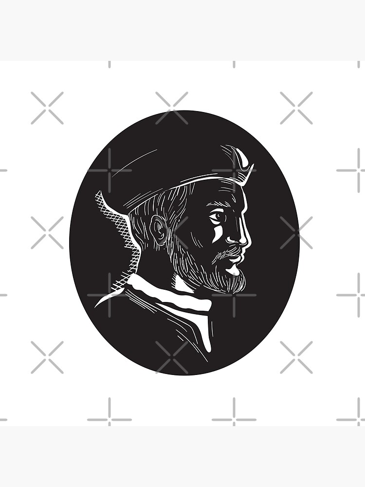 Jacques Cartier French Explorer Oval Woodcut