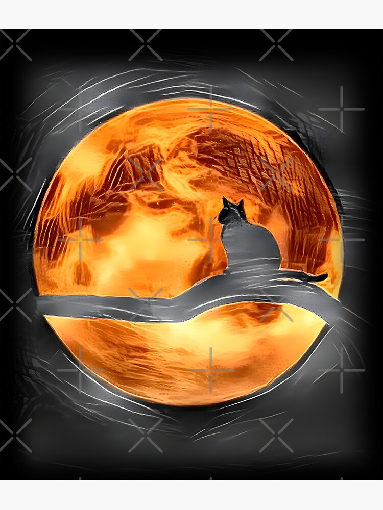 "Black cat red moon " Sticker by Nataliekha Redbubble