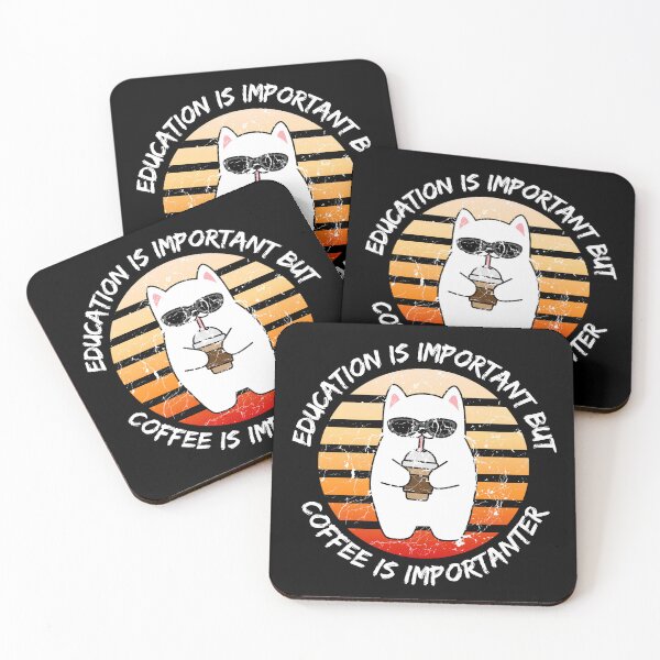 Item preview, Education Is Important But Coffee Is Importanter Grunge Retro Sunset Dog Drinking Caffeine In Black designed and sold by LuckyKermit.
