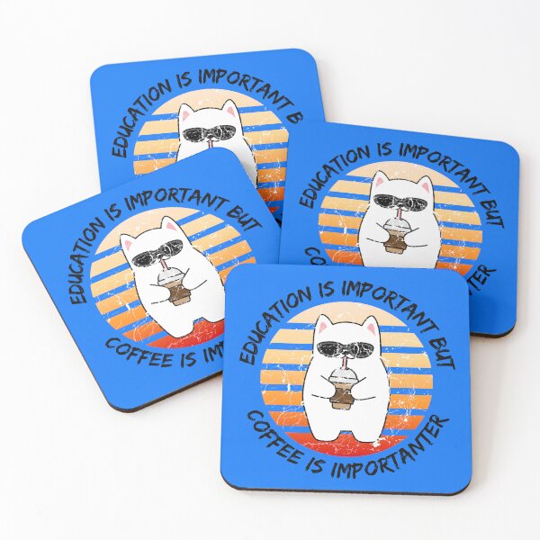 Item preview, Education Is Important But Coffee Is Importanter Grunge Retro Sunset Dog Drinking Caffeine In Blue designed and sold by LuckyKermit.