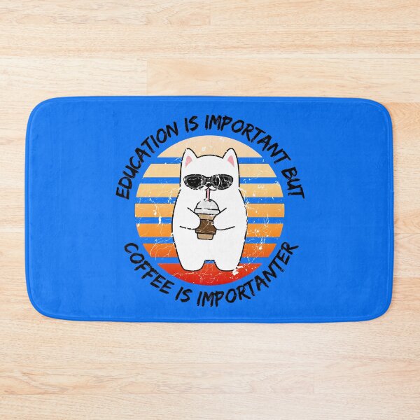Item preview, Education Is Important But Coffee Is Importanter Grunge Retro Sunset Dog Drinking Caffeine In Blue designed and sold by LuckyKermit.