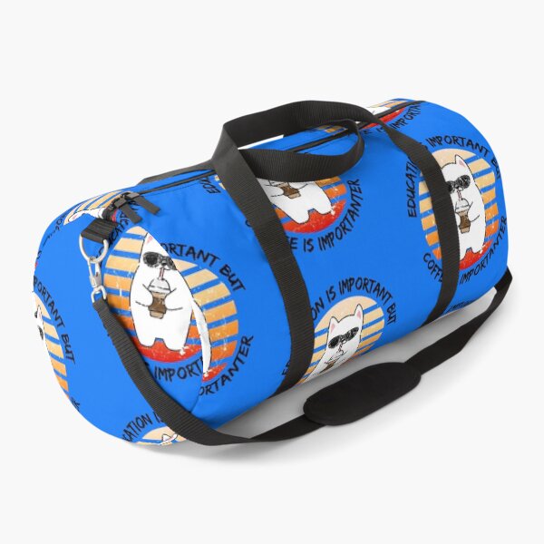 Item preview, Education Is Important But Coffee Is Importanter Grunge Retro Sunset Dog Drinking Caffeine In Blue designed and sold by LuckyKermit.