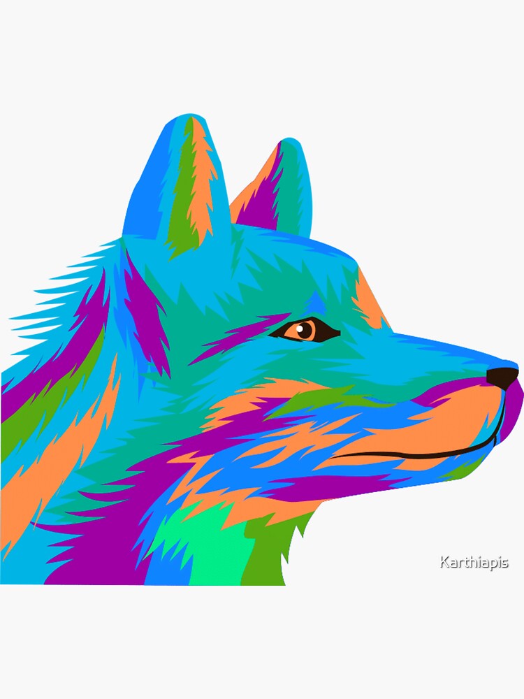 "Wolf Color Art Design" Sticker by Karthiapis Redbubble
