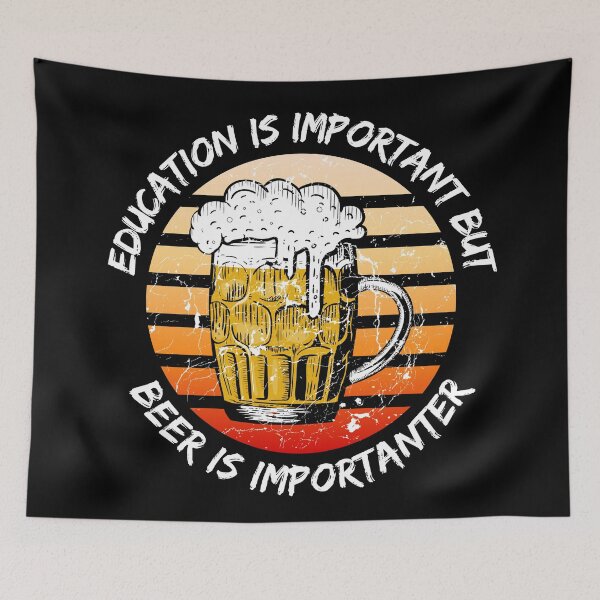 Item preview, Education Is Important But Beer Is Importanter Grunge Retro Sunset Full Glass In Black designed and sold by LuckyKermit.