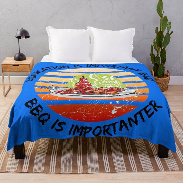 Item preview, Education Is Important But BBQ Is Importanter Grunge Retro Sunset Barbeque In Blue designed and sold by LuckyKermit.