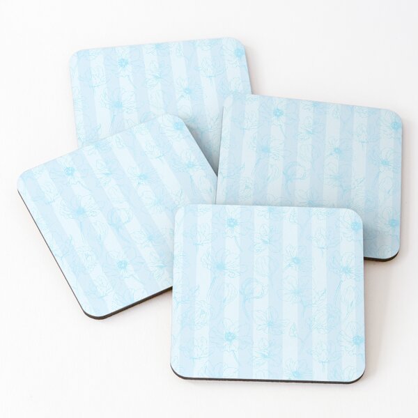 Item preview, Floral Blue Pattern line drawing illustrations art. Striped light blue, sky, ocean, aqua design with one-line flowers, sunflowers designed and sold by Denis Epanov.