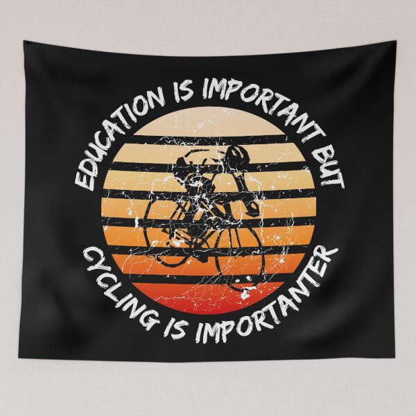 Item preview, Education Is Important But Cycling Is Importanter Grunge Retro Sunset Cyclist In Black designed and sold by LuckyKermit.