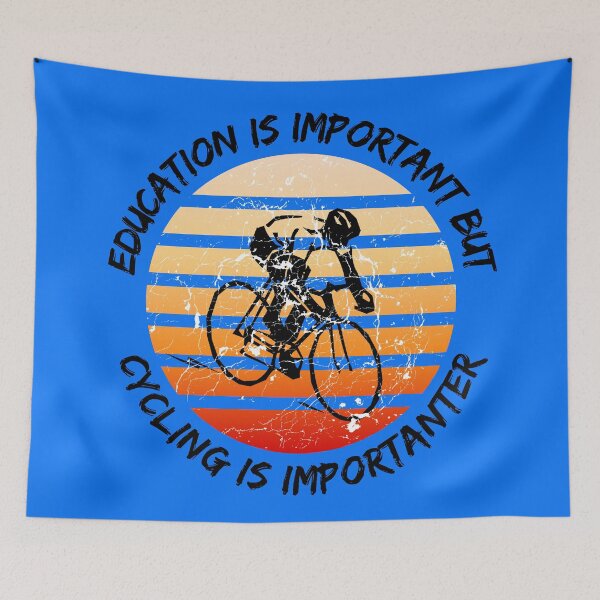 Item preview, Education Is Important But Cycling Is Importanter Grunge Retro Sunset Cyclist In Blue designed and sold by LuckyKermit.