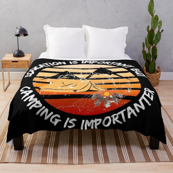 Item preview, Education Is Important But Camping Is Importanter Grunge Retro Sunset Tent In Black designed and sold by LuckyKermit.