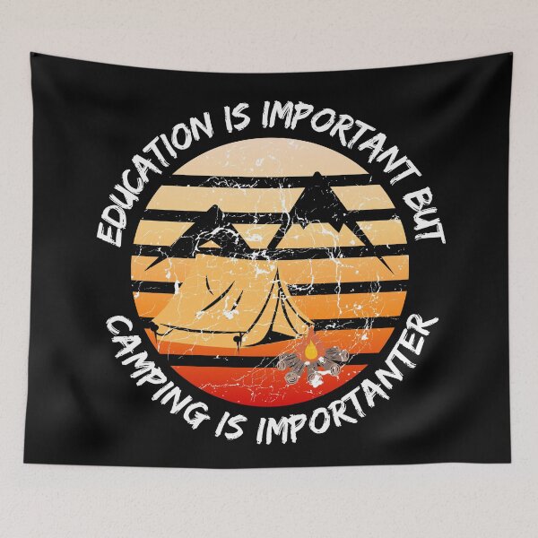 Item preview, Education Is Important But Camping Is Importanter Grunge Retro Sunset Tent In Black designed and sold by LuckyKermit.