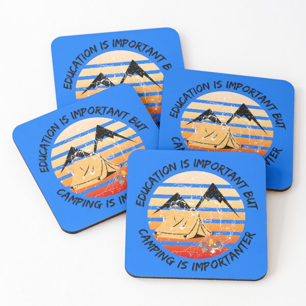 Item preview, Education Is Important But Camping Is Importanter Grunge Retro Sunset Tent In Blue designed and sold by LuckyKermit.