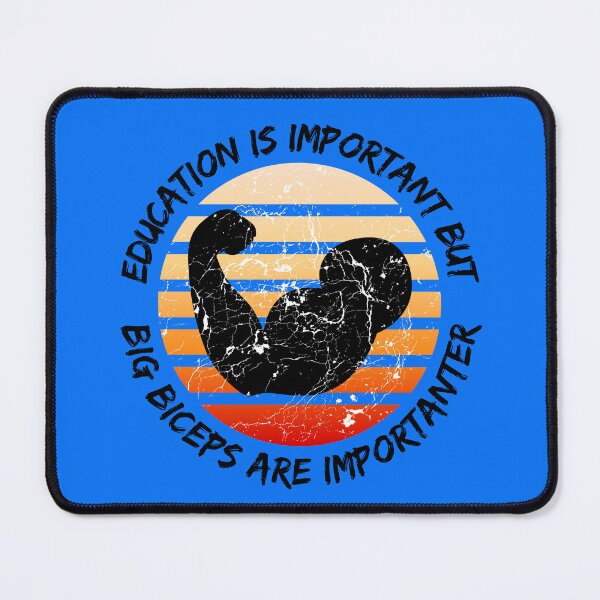 Item preview, Education Is Important But Big Biceps Are Importanter Grunge Retro Sunset Flexing Arm In Blue designed and sold by LuckyKermit.