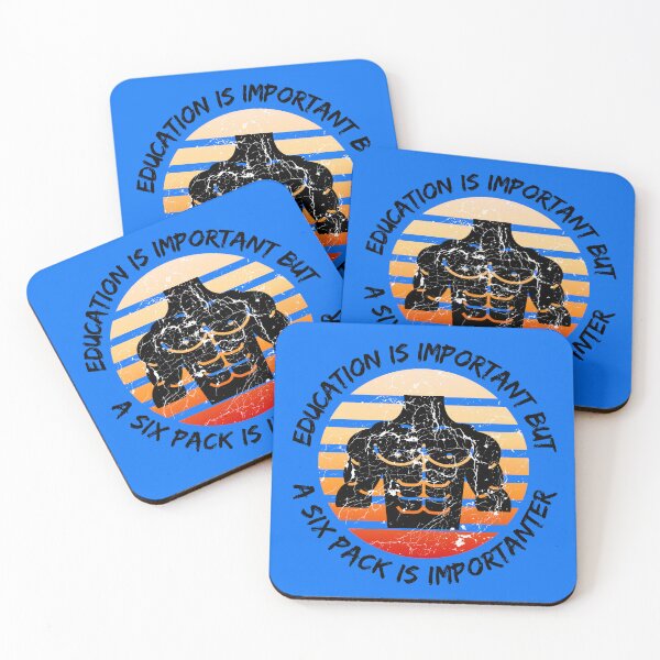 Item preview, Education Is Important But A Six Pack Is Importanter Grunge Retro Sunset Abs In Blue designed and sold by LuckyKermit.