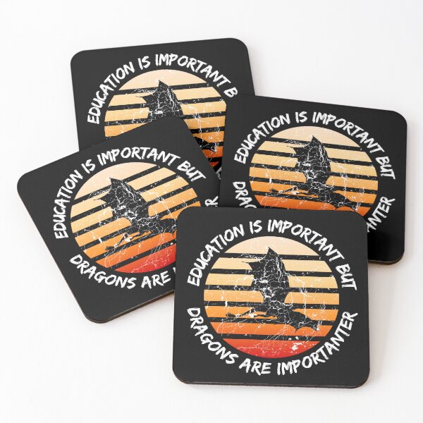 Item preview, Education Is Important But Dragons Are Importanter Grunge Retro Sunset Flying Dragon In Black designed and sold by LuckyKermit.