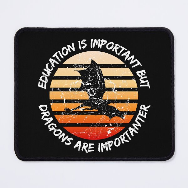 Item preview, Education Is Important But Dragons Are Importanter Grunge Retro Sunset Flying Dragon In Black designed and sold by LuckyKermit.