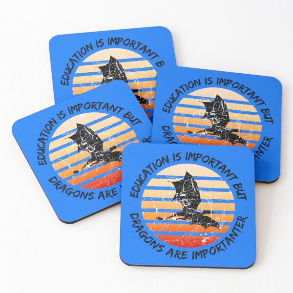 Item preview, Education Is Important But Dragons Are Importanter Grunge Retro Sunset Flying Dragon In Blue designed and sold by LuckyKermit.