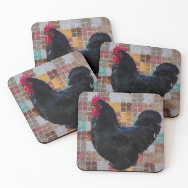 Item preview, Black Rooster in front of rustic tiles background designed and sold by WesternExposure.