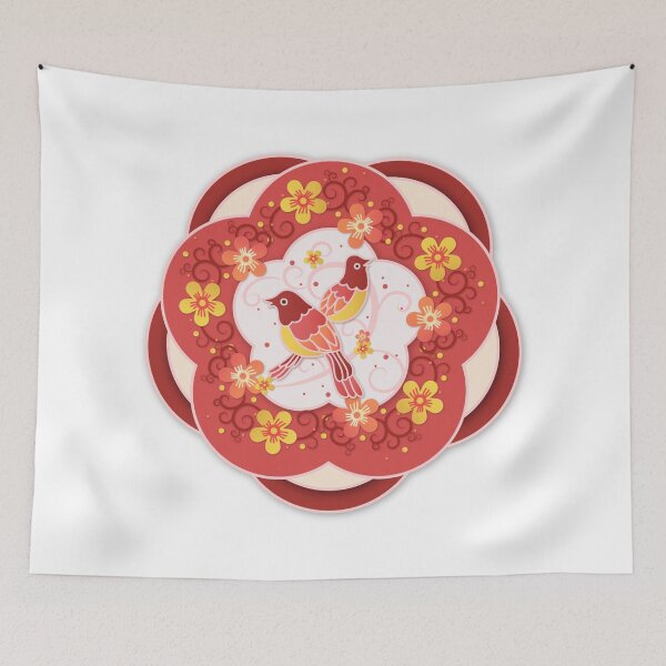 Item preview, Birds in Paper Cut circled by flowers, in Chinese Red Style designed and sold by xdashu.