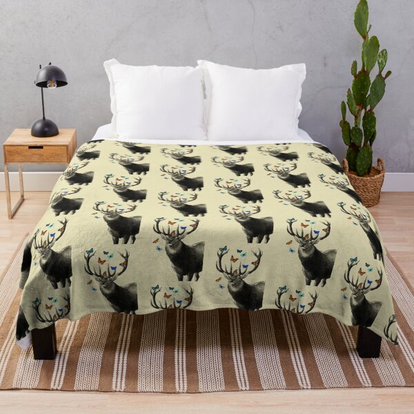 Item preview, Deer with colorful butterflies (cream) designed and sold by Madame Memento.