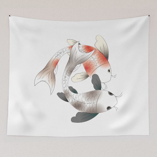 Artikelvorschau, ein roter Fisch mit einem schwarzen Fisch in Illustration, chinesischer Stil, Tuschemalerei entworfen und verkauft von xdashu.
