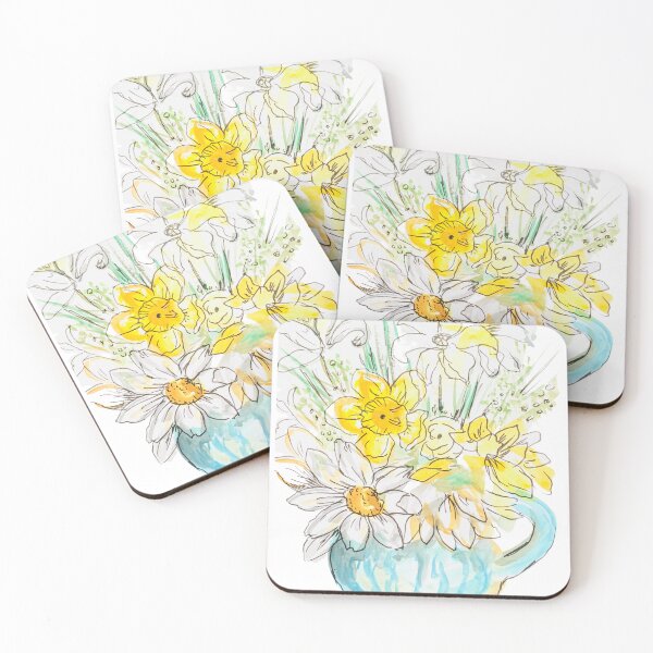 Item preview, Hand painted watercolor daffodils, yellow & white flowers spring floral art designed and sold by Paintingladycat.