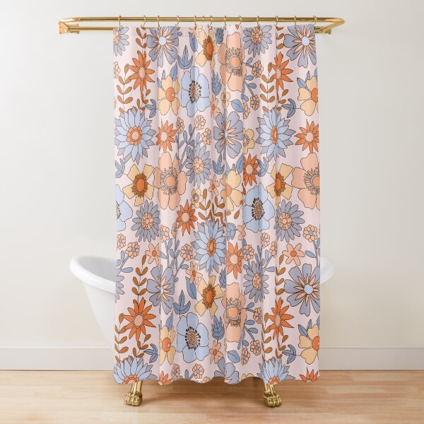 Spring Florals Ava- Blue Orange Shower Curtain