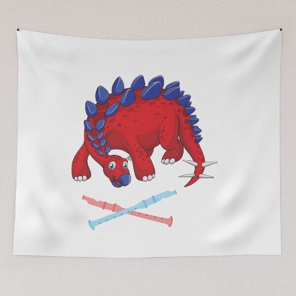 Artikelvorschau, Dinosaurier, der Flöte spielt, lustige gute Dinosaurier-Flötenliebhaber, cooles rot-blaues Design entworfen und verkauft von pedrored369.