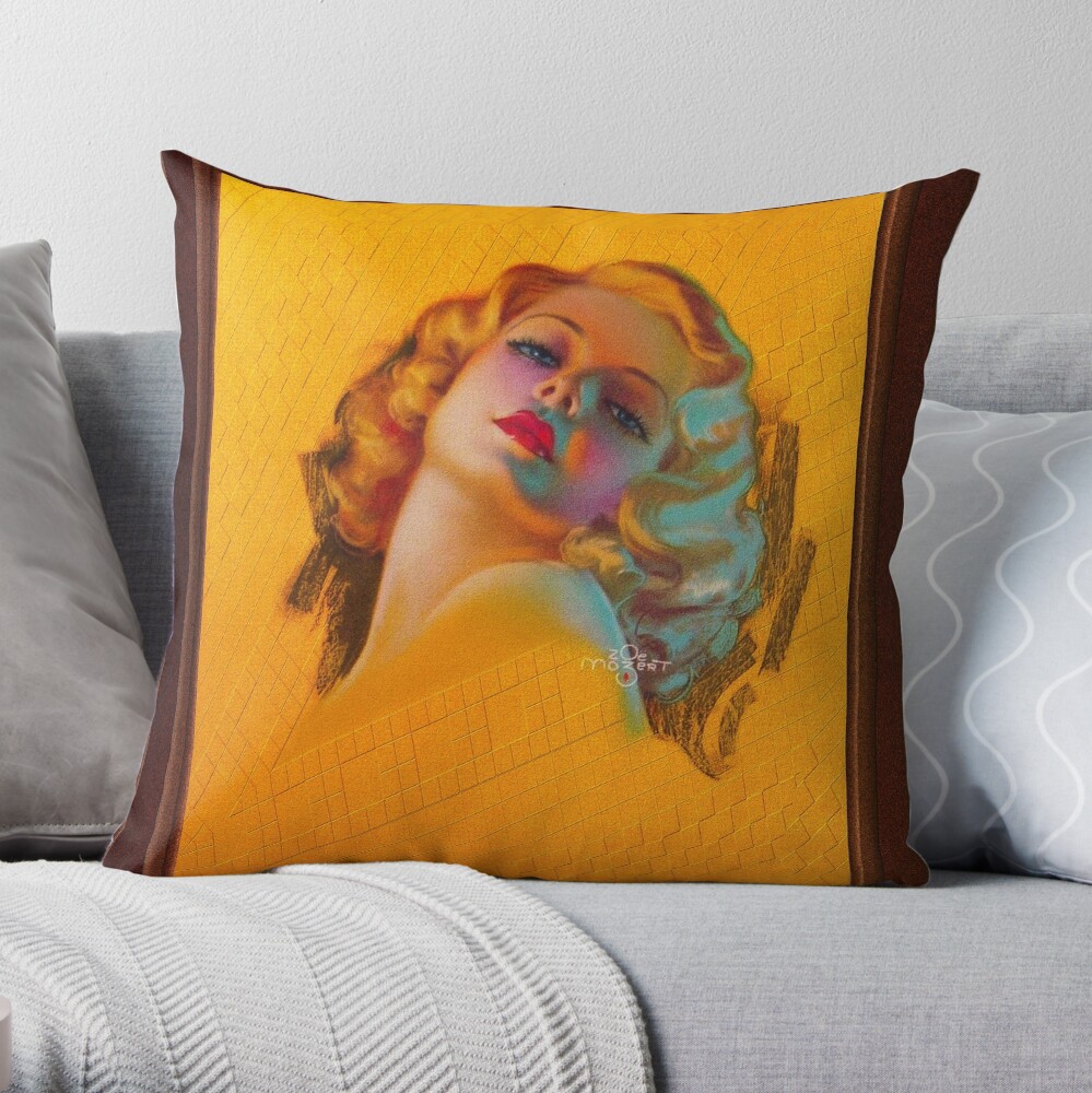 Bewitching Eyes by Zoe Mozert - An Alluring Art Deco Beauty 2 Bewitching Eyes by Zoe Mozert Remastered Xzendor7 Vintage Illustration Art Reproductions Throw Pillow