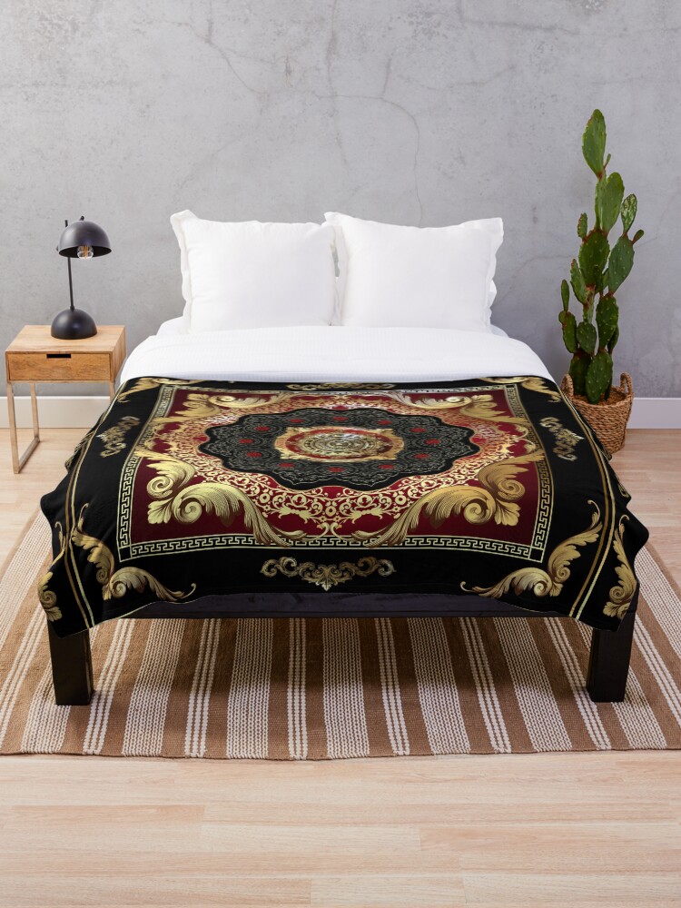 Ornate Baroque Filigree Red Black Gold Greek Key Meander