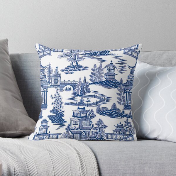 Blue Willow Ancient Ming China - Blue And White Chinoiserie  Throw Pillow