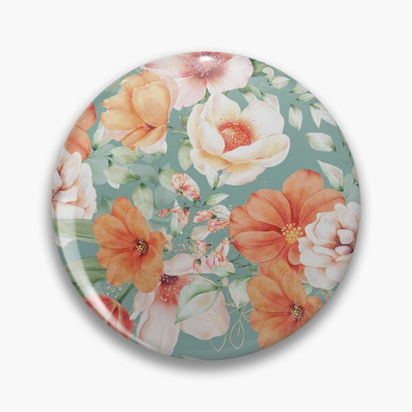 Artikelvorschau, Peach Florals with Painted Speckles on Teal entworfen und verkauft von meggydesigns.