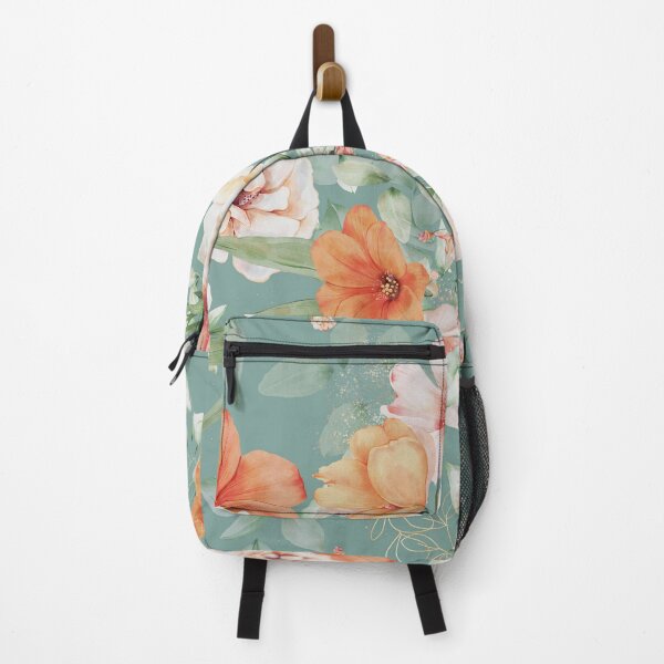 Artikelvorschau, Peach Florals with Painted Speckles on Teal entworfen und verkauft von meggydesigns.