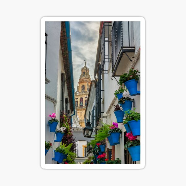 Narrow street and bell tower in Cordoba Sticker