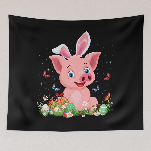 Item preview, Cute Pig Bunny Egg Hunting Colorful Egg Happy Easter Day  designed and sold by moonligh1996.