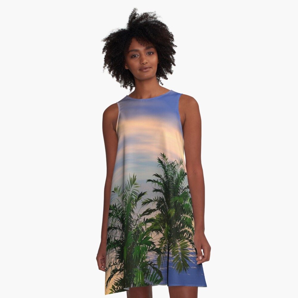Beach Palm Tree Funny Summer Vacation Holiday gifts for men women | A-Line  Dress