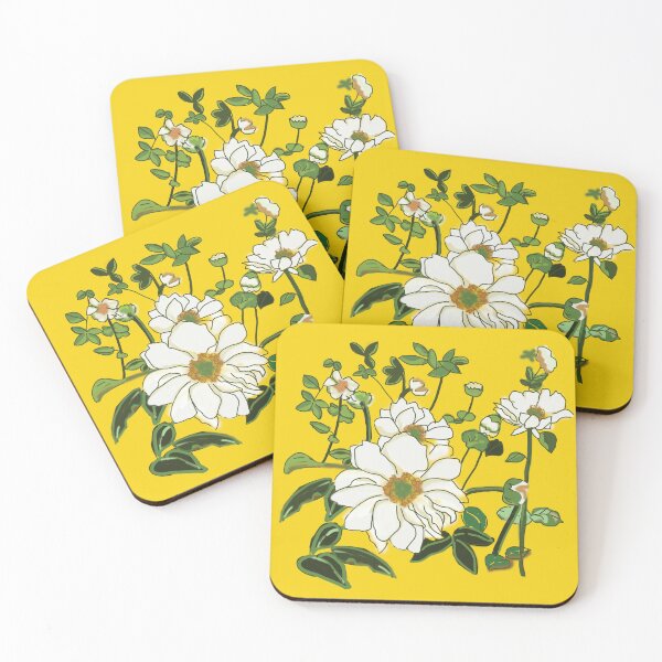 Item preview, White flowers on bright yellow designed and sold by Yolanda Designs.