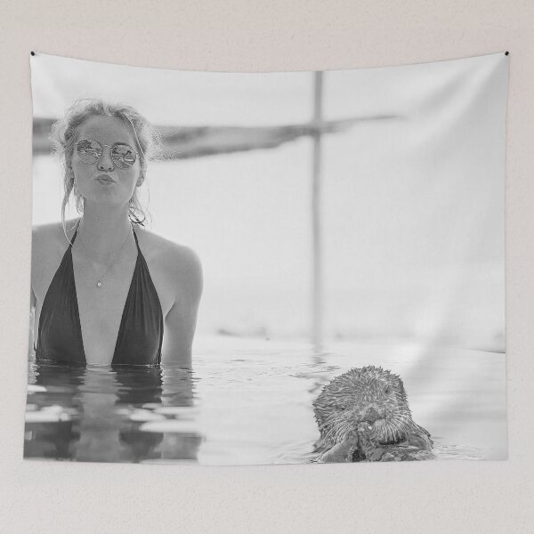 Item preview, Otter Enough To Swim, conservation photographic artwork - black and white art designed and sold by Bob-Moon-Art.